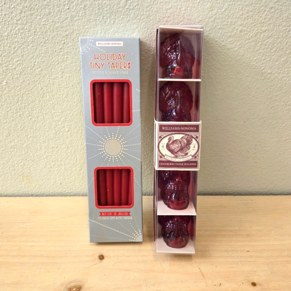 Williams Sonoma Glass Turkey Taper Candleholders & 12 Candles